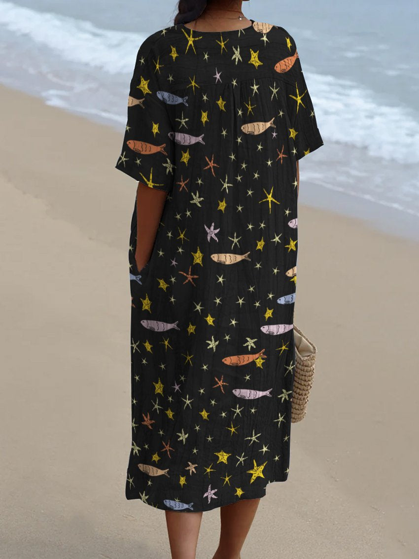 Colorful Starfish and Fish Decorative Pattern Flowy Dress