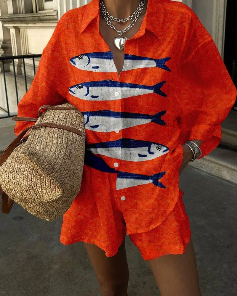 Abstract Fish Print Wave Edge Mini Dress