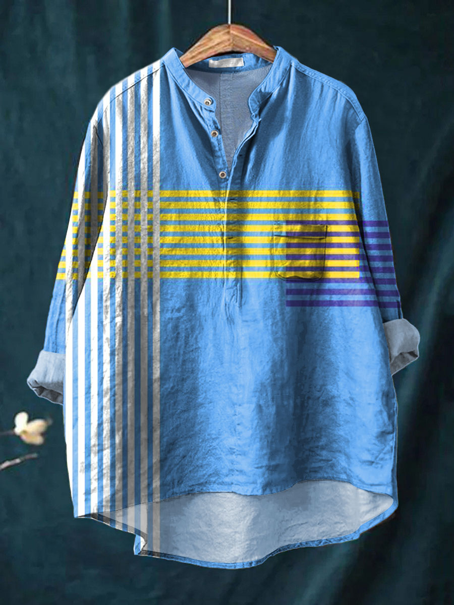 Women's Colorful Abstract Geometric Stripes Art Print Casual 3/4 Sleeve Shirt