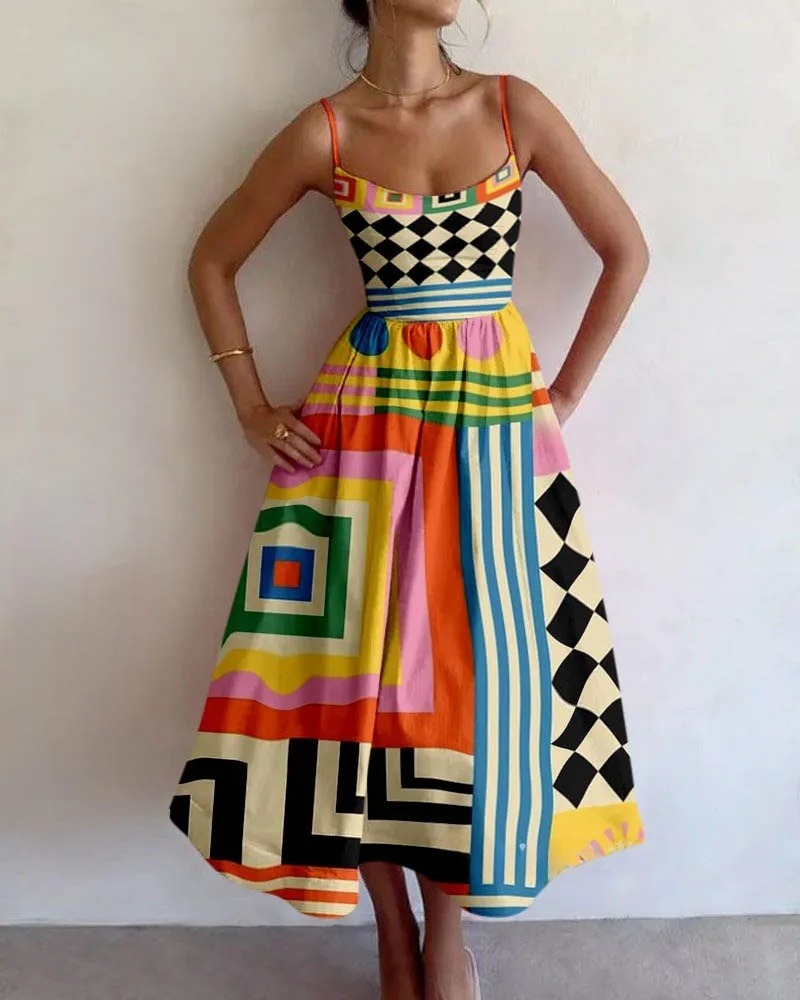 Irregular Geometric Print Dress
