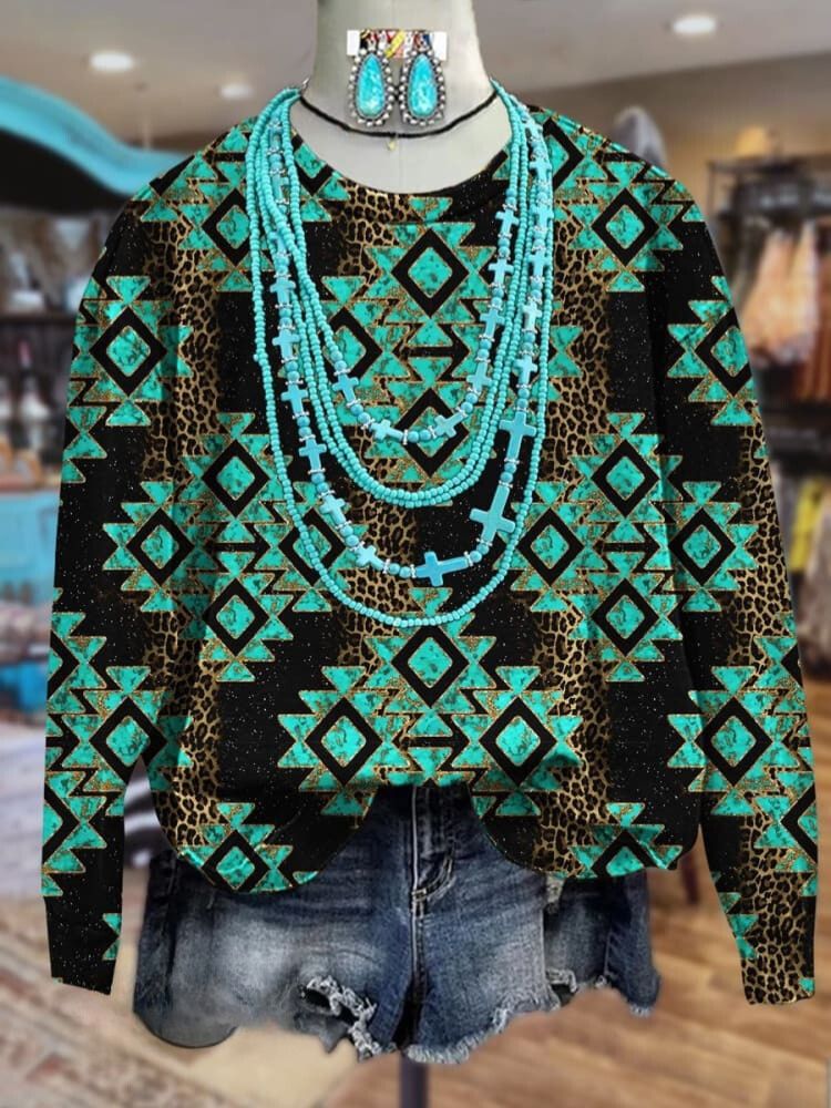 Vintage West Print Casual Sweatshirt