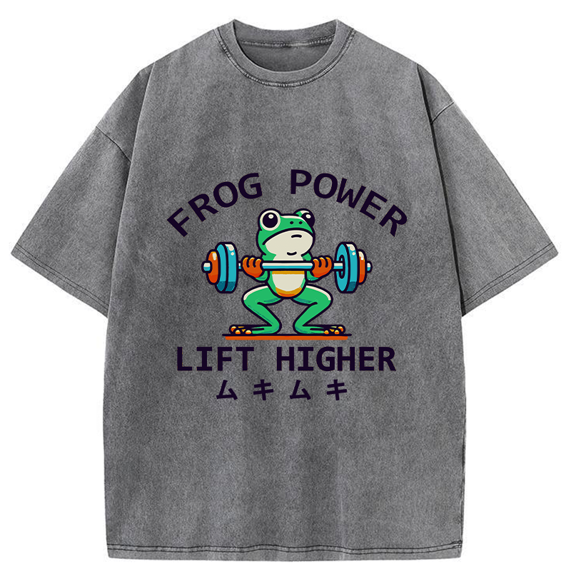   Muscular Weightlifting Frog Washed T-Shirt