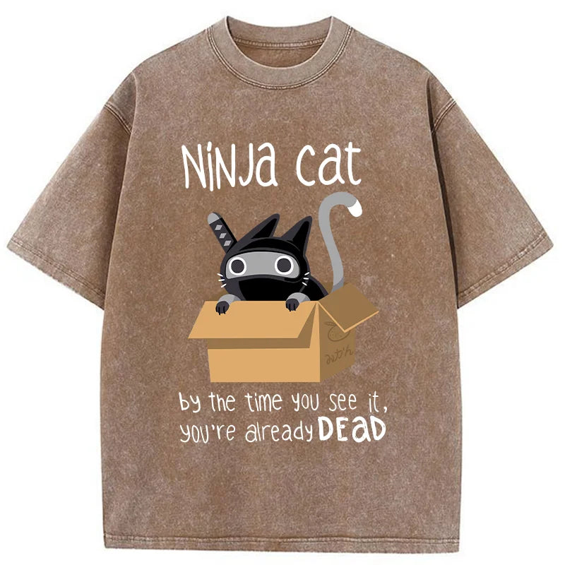   Ninja Cat Japanese Washed T-Shirt