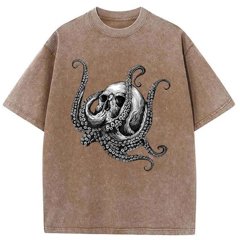Skeleton Octopus Washed T-Shirt