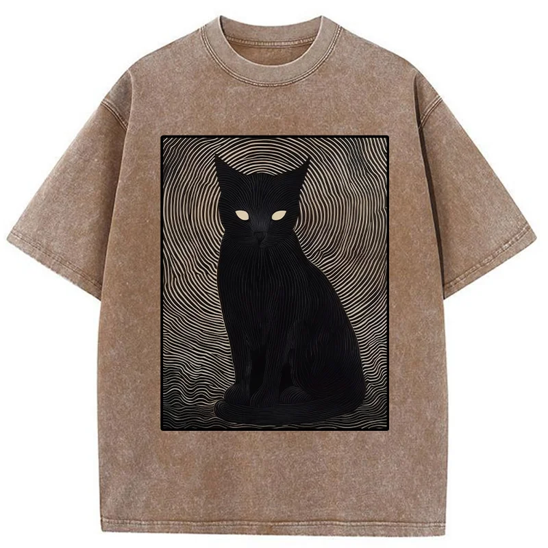 Scary Black Cat Washed T-Shirt