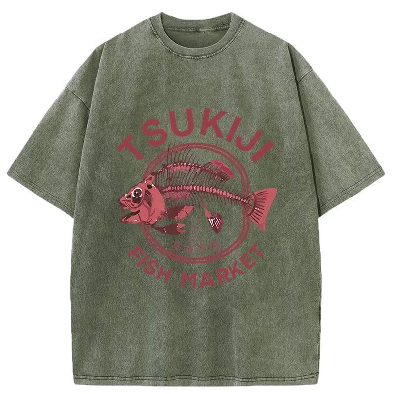 Tokyo Tsukiji Fish Market Vintage Japan Washed T-Shirt