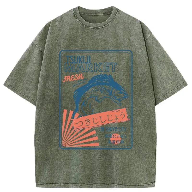 Tsukiji Fish Market Tokyo Japan Washed T-Shirt