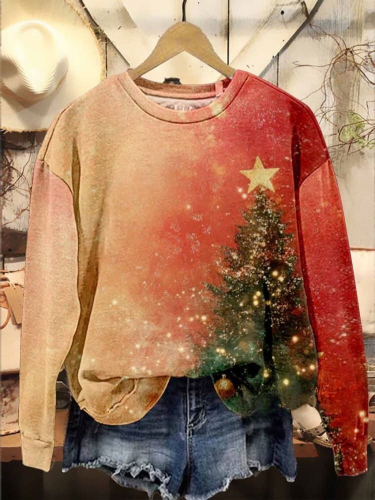 Vintage Christmas Print Casual Sweatshirt