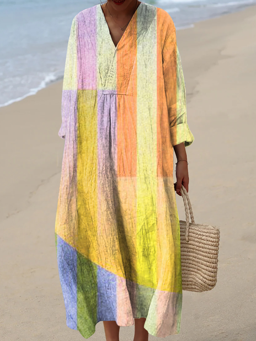 Women's Beautiful Colorful Geometric Stripes Drawing Art Print Dress