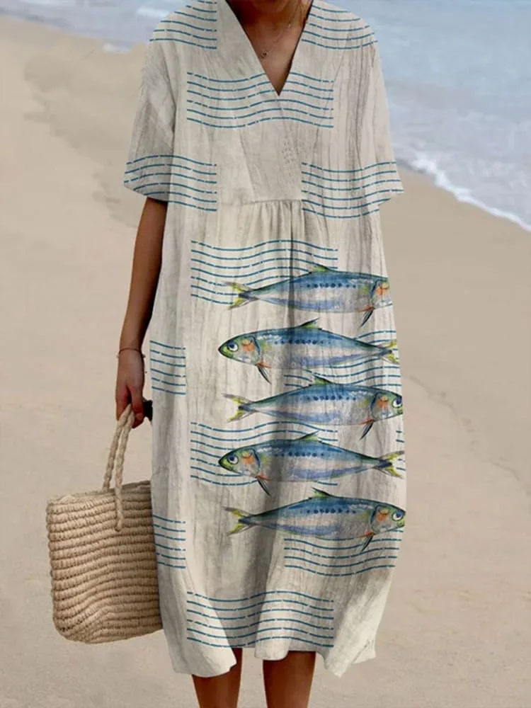 Women's  Sardine Fish  Art Print  Casual Dress