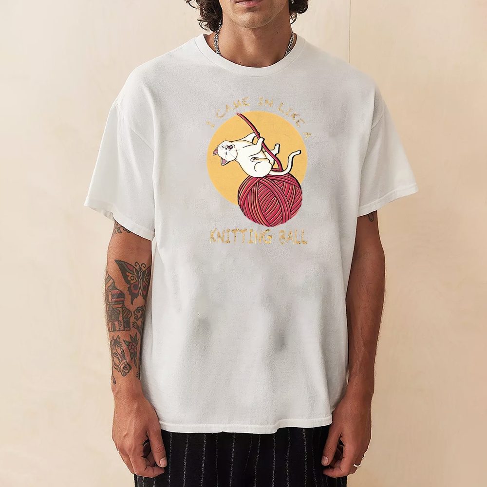 Wool Ball Cat Pattern Unisex Prints T-Shirt