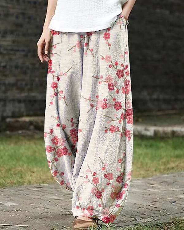 Japanese Plum Art Retro Casual Pants