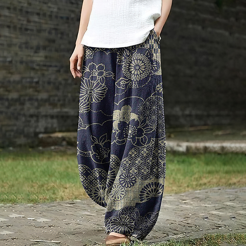 Women's Japanese Art Pocket Loose Casual Pants