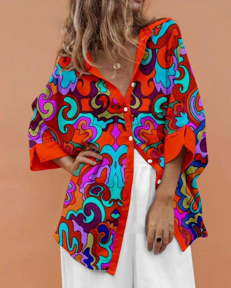 Multicolor Print Shirt & Pants Two-Piece Set
