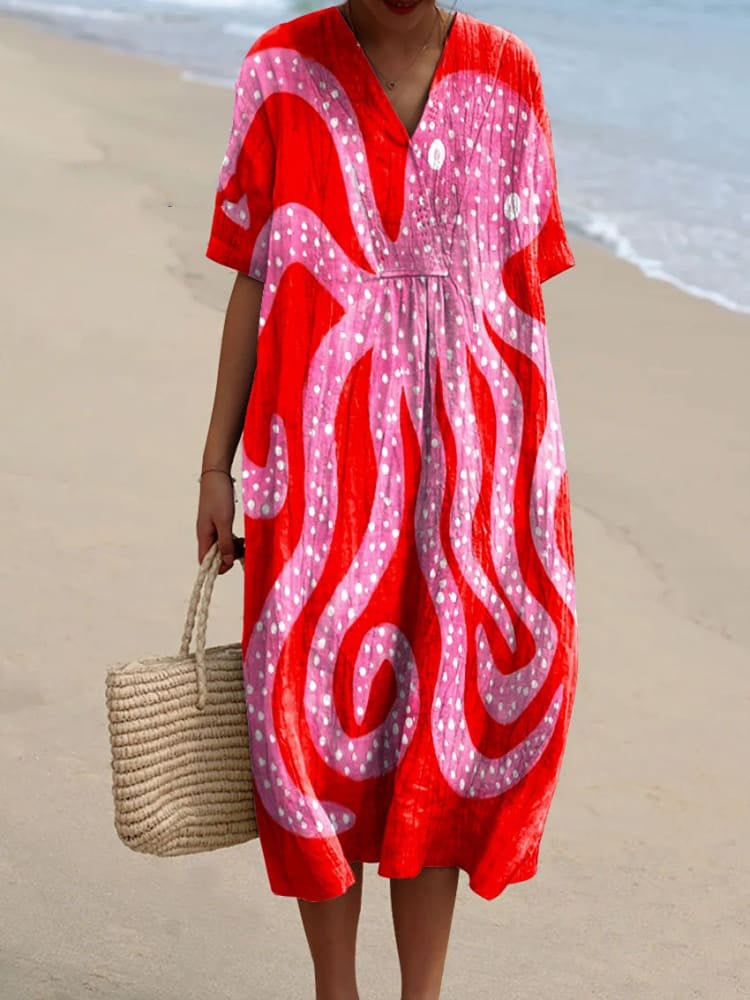 Women's Casual Vintage Ocean Animal Octopus Print Dress