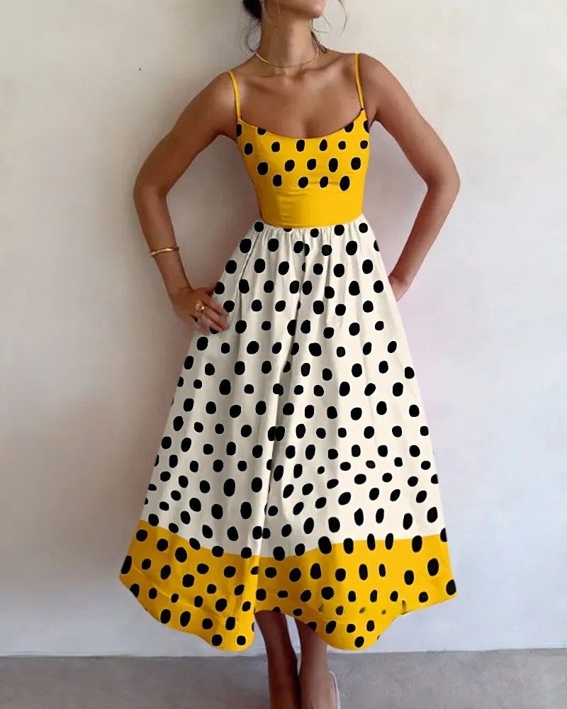 Geometric colorblock print midi dress