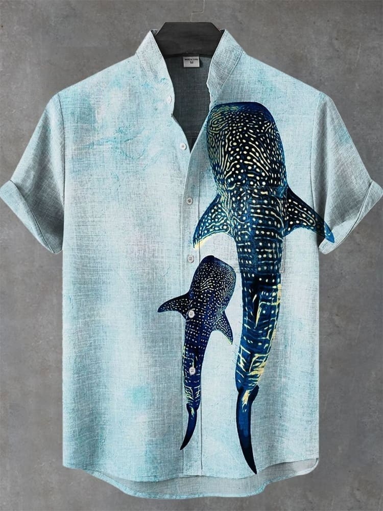 Men's Vintage Ocean Whale Art Print Casual Shirt