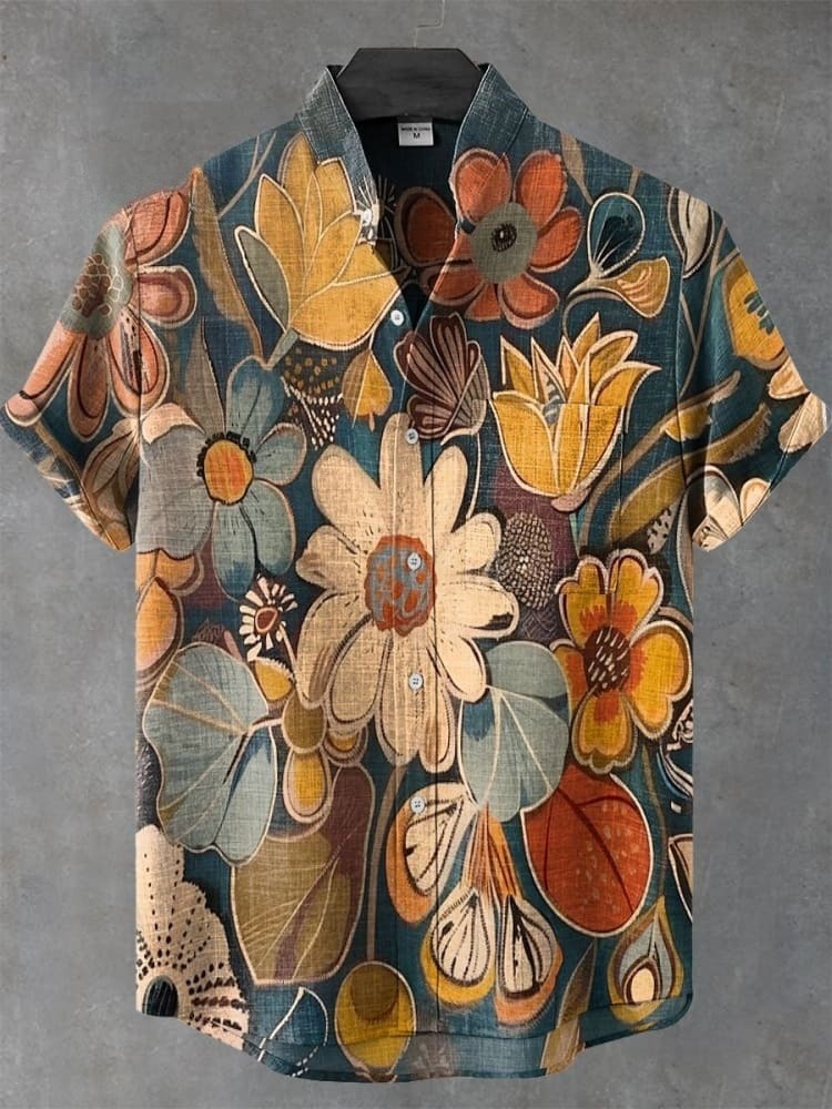 Vintage Floral Art Print Casual Shirt