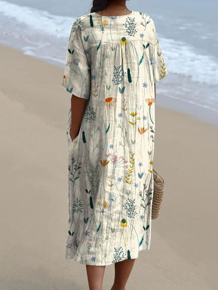 Women's Vintage Lovely Floral Art Print Casual Flowy Dress