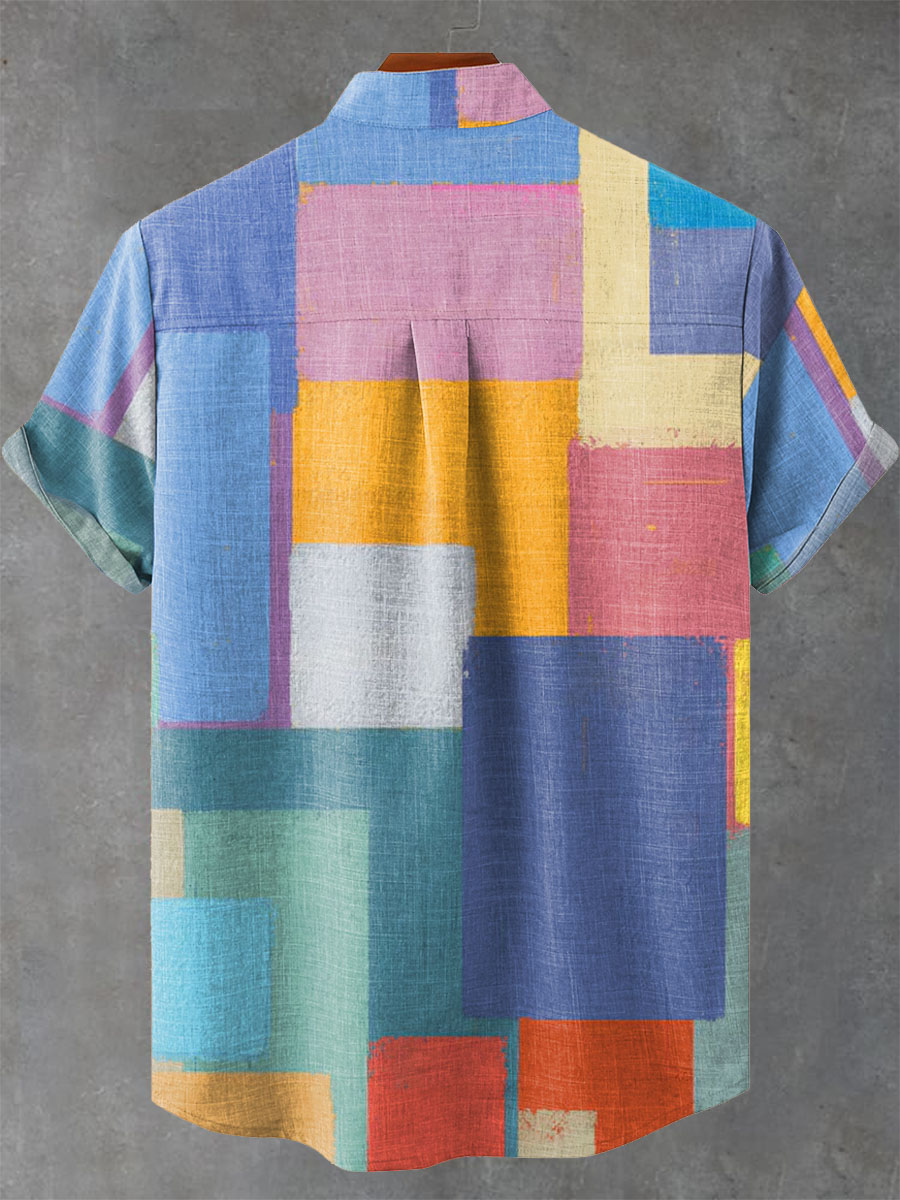 Abstract Art Colorful Geometric Squares Decoration Pattern Casual Shirt