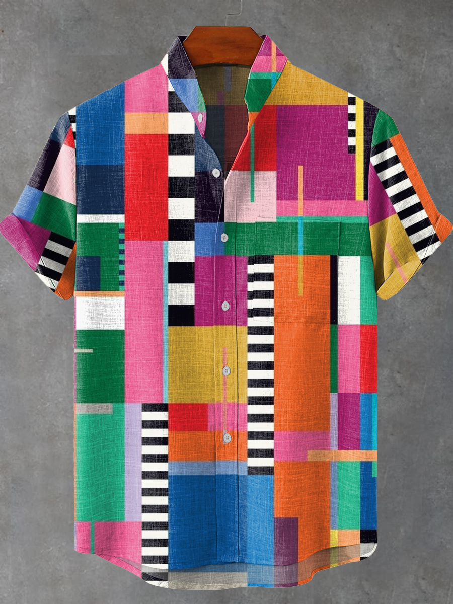 Fun Colorful Block Decorative Pattern Casual Shirt