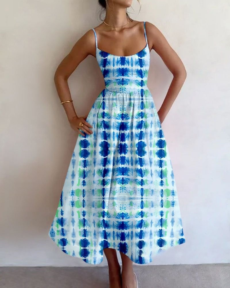Monochrome Tie-dye Printing Dress