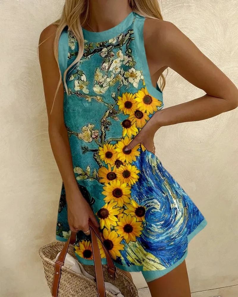 Starry Sky Floral Printed Mini Dress