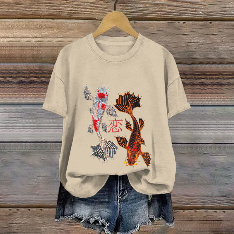 Cotton Koi Fish Lover Print T-shirt