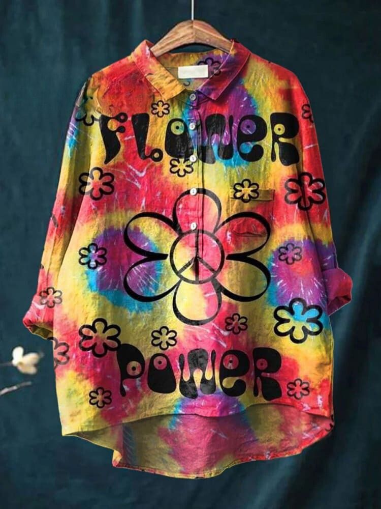 Women's Hippie Print Casual Cotton And Linen Shirt