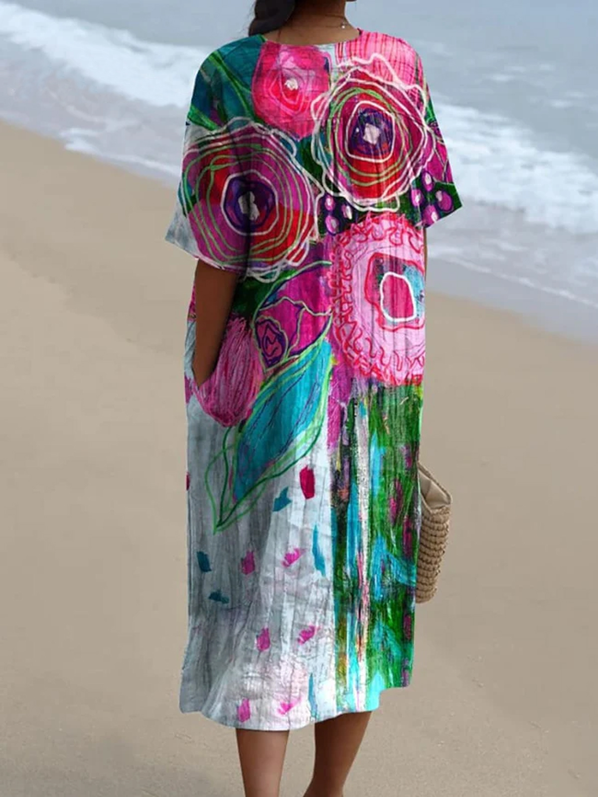 Women's Vintage Floral Art Print Flowy Dress