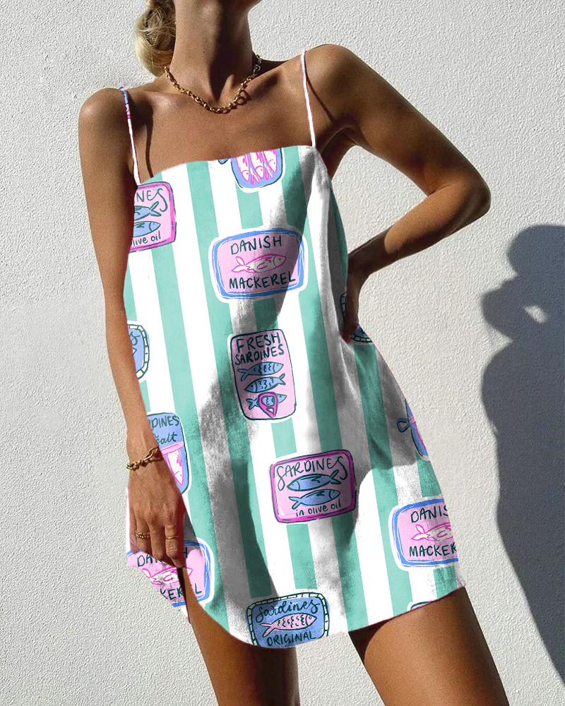 Vintage canned sardine print mini dress