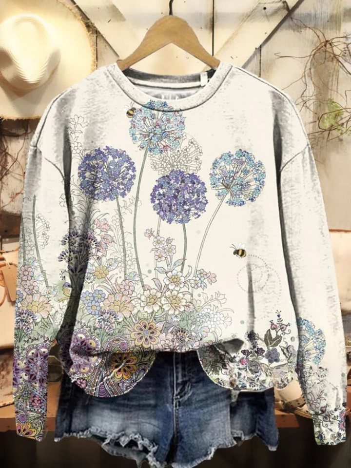 Dandelion, Flowers and Bees Art Print Sweatshirt