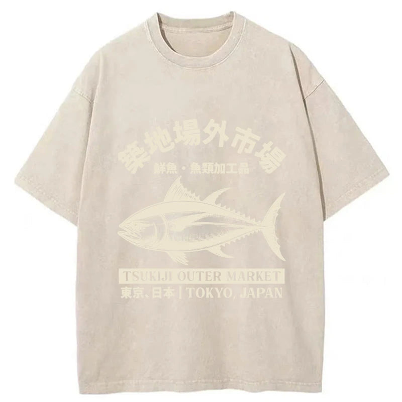 Japan Tsukiji Fish Market Washed T-Shirt