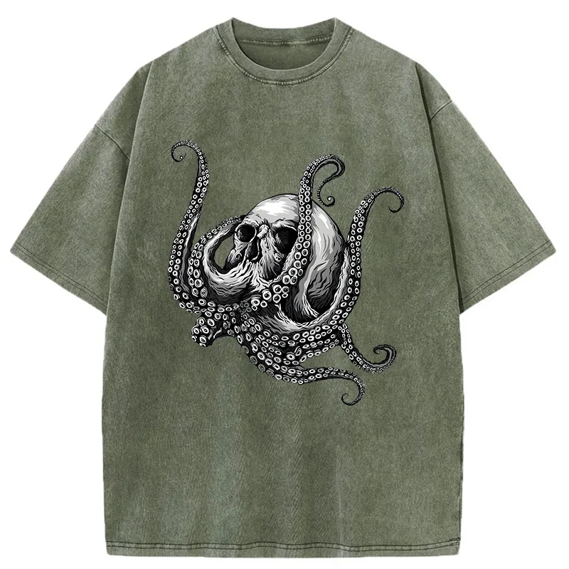 Skeleton Octopus Washed T-Shirt