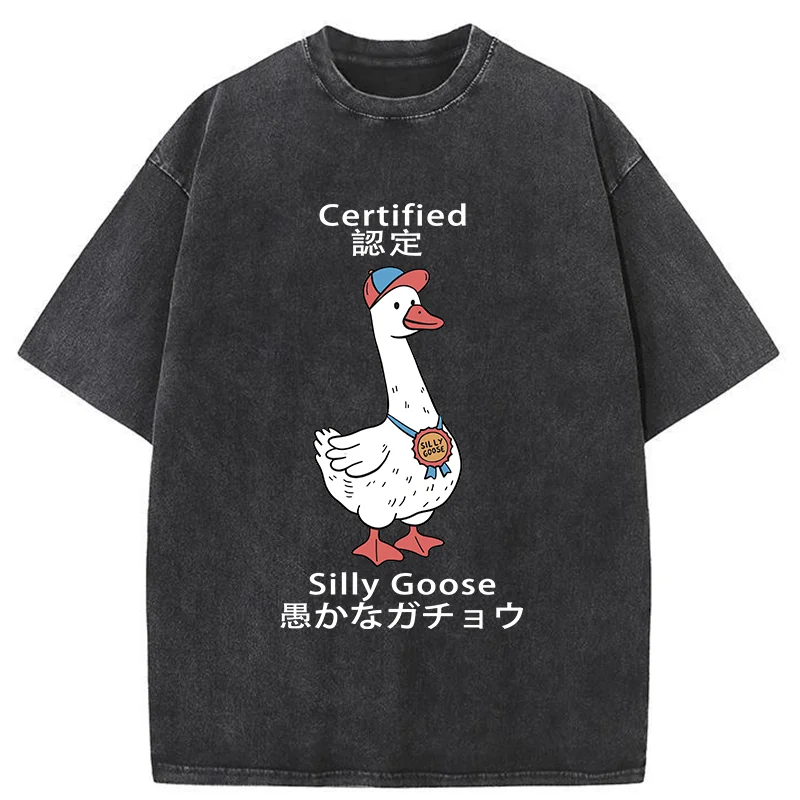 Tokyo-Tiger Certified Funny Silly Goose  Washed T-Shirt