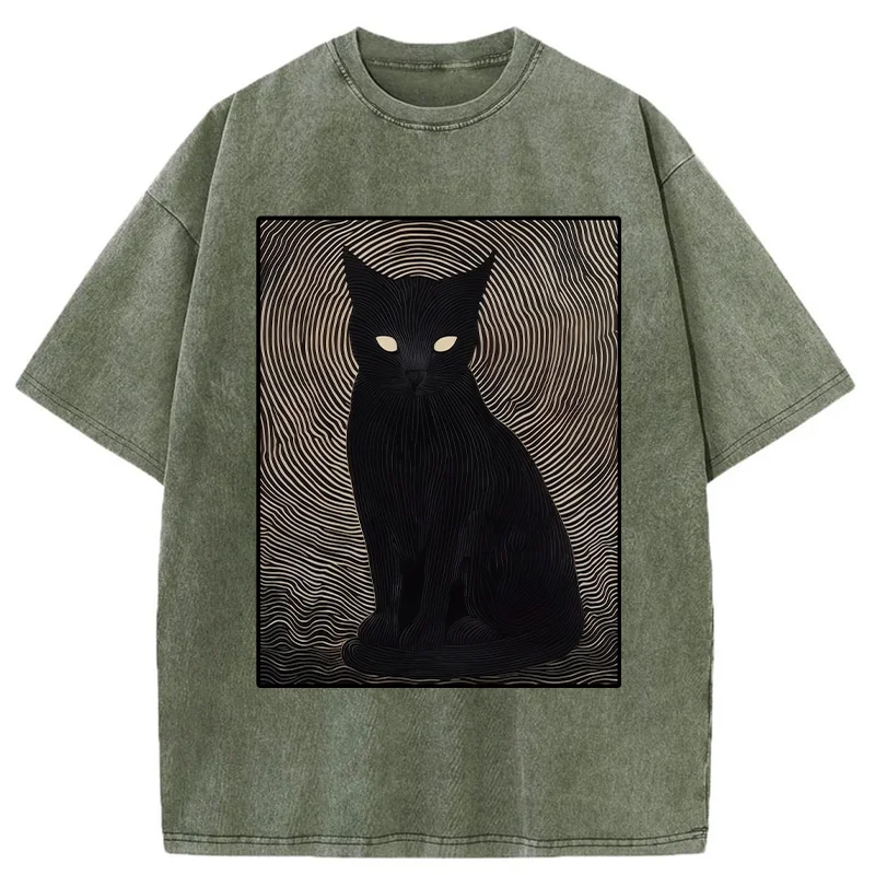 Scary Black Cat Washed T-Shirt