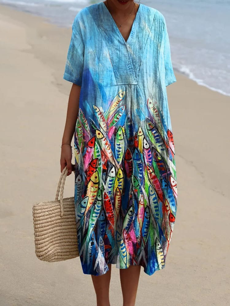 Women's Fish  Art Print  Casual Dress