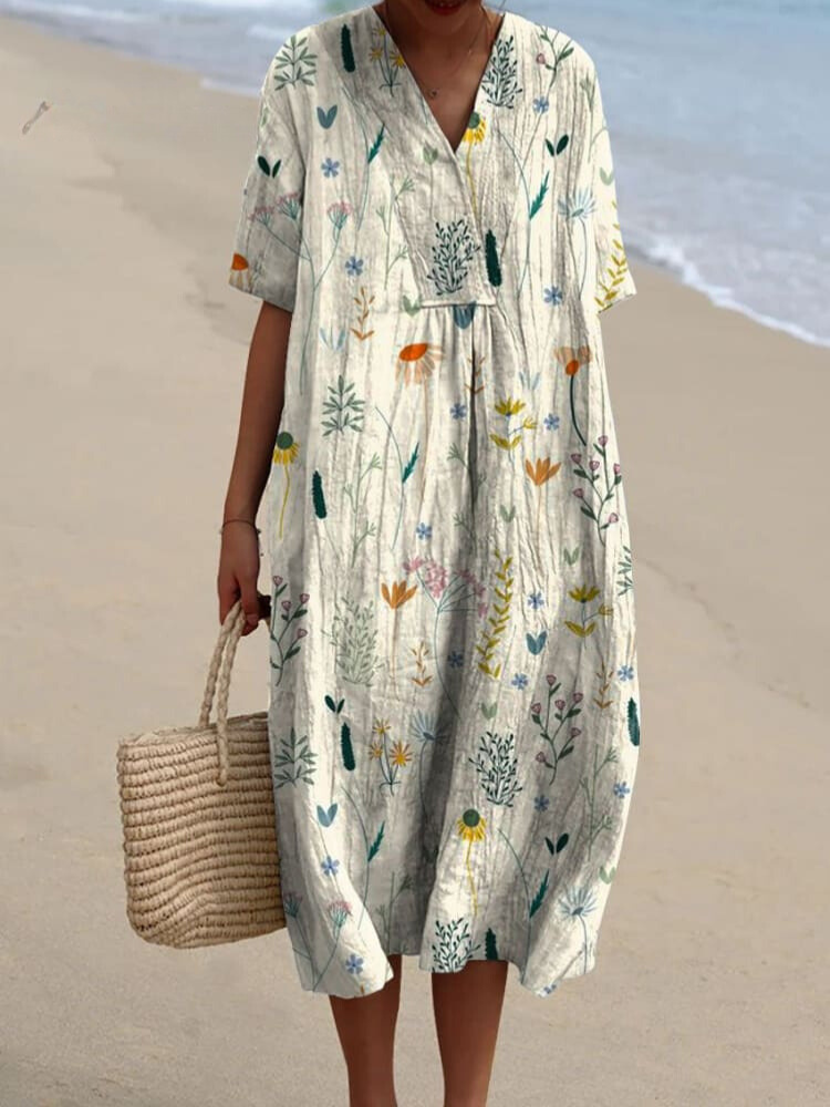 Women's Vintage Lovely Floral Art Print Casual Flowy Dress