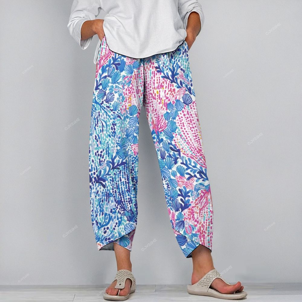 Women's Casual Art Colorful Shell Printed Pants