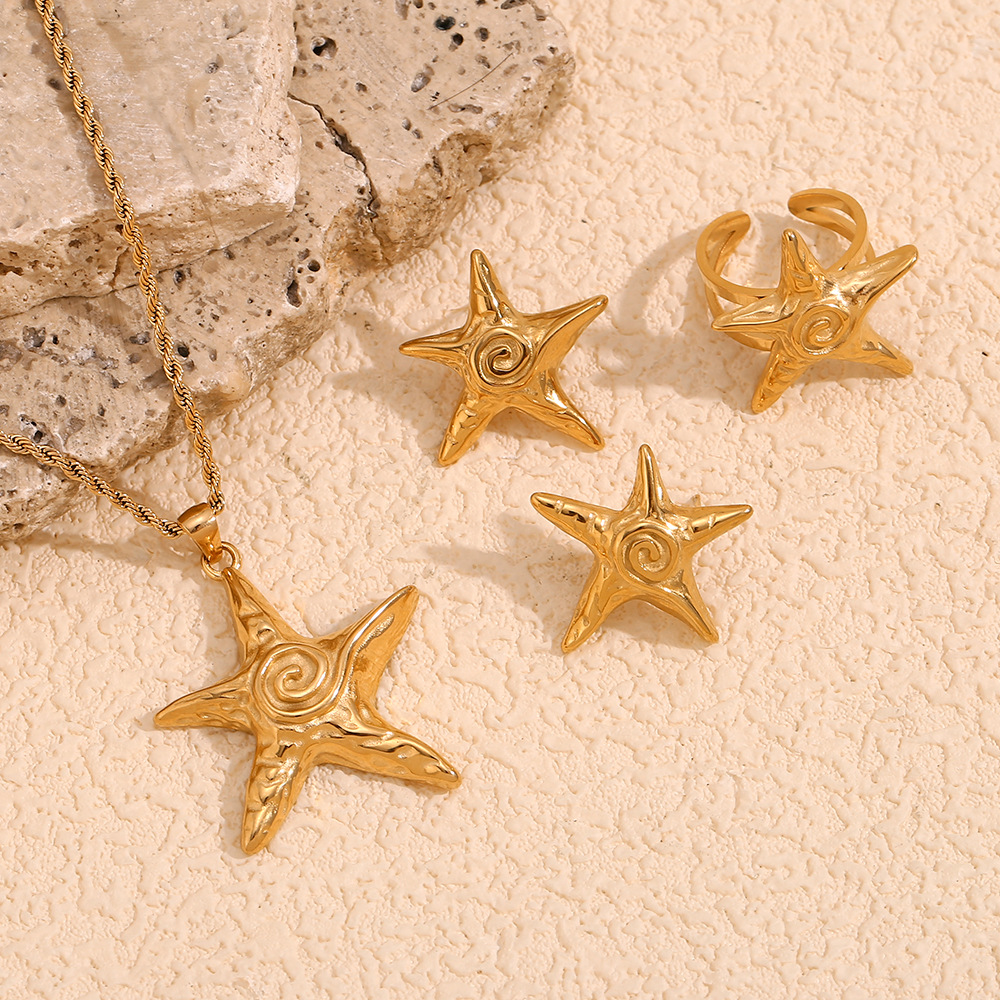 Personalized Retro Hammered Pattern Earrings And Rings Necklace