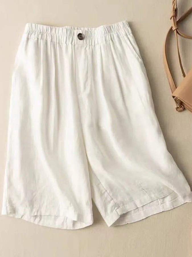 Loose Casual Button Wide Leg Quarter Shorts