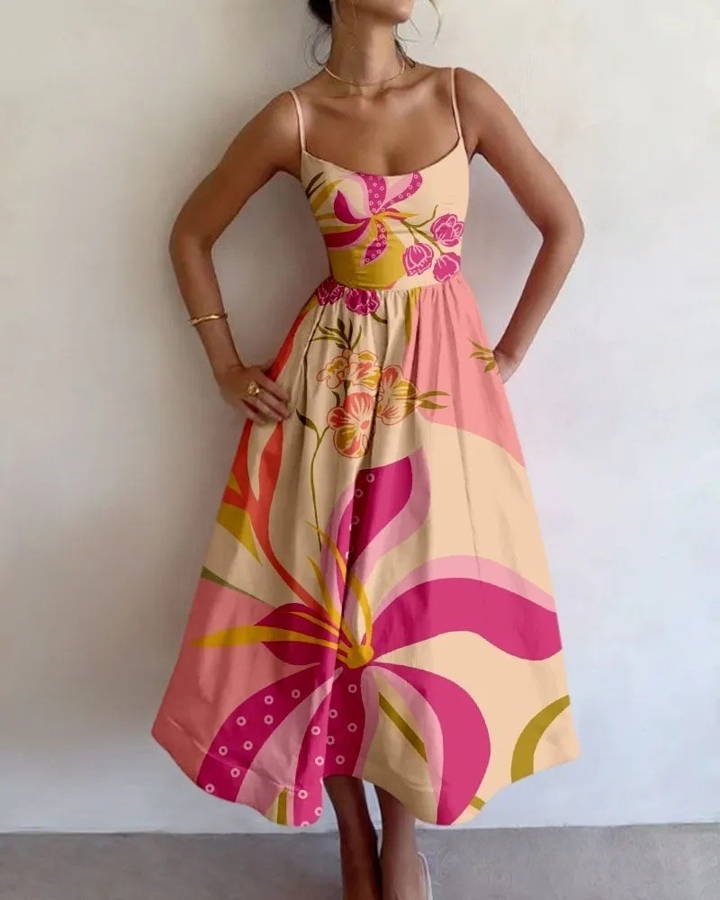 Spring Flower Print Slip Dress