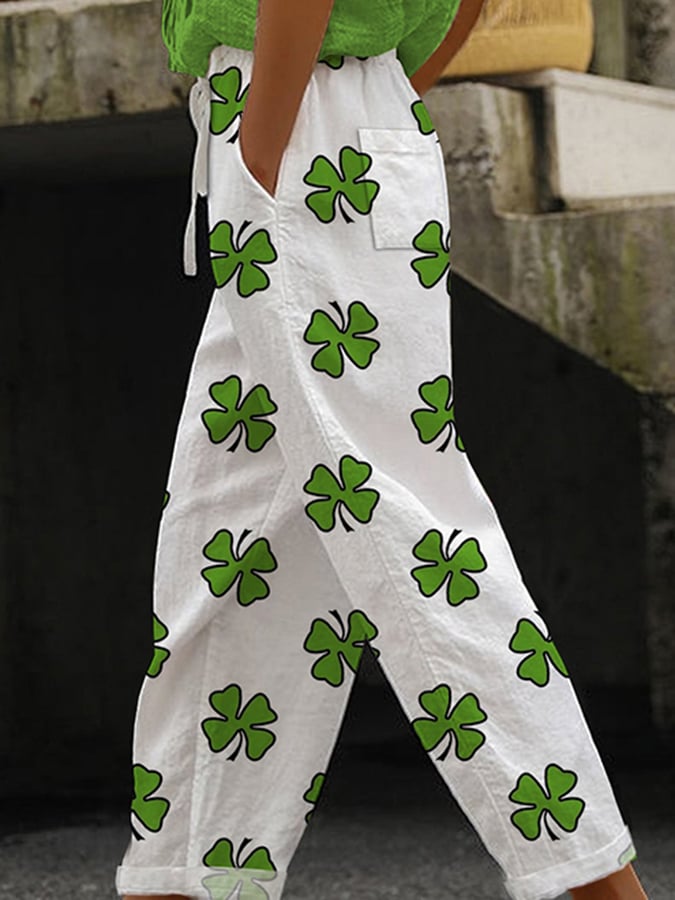 Women's St. Patrick's Day Printed Lace-Up Loose Casual Pants