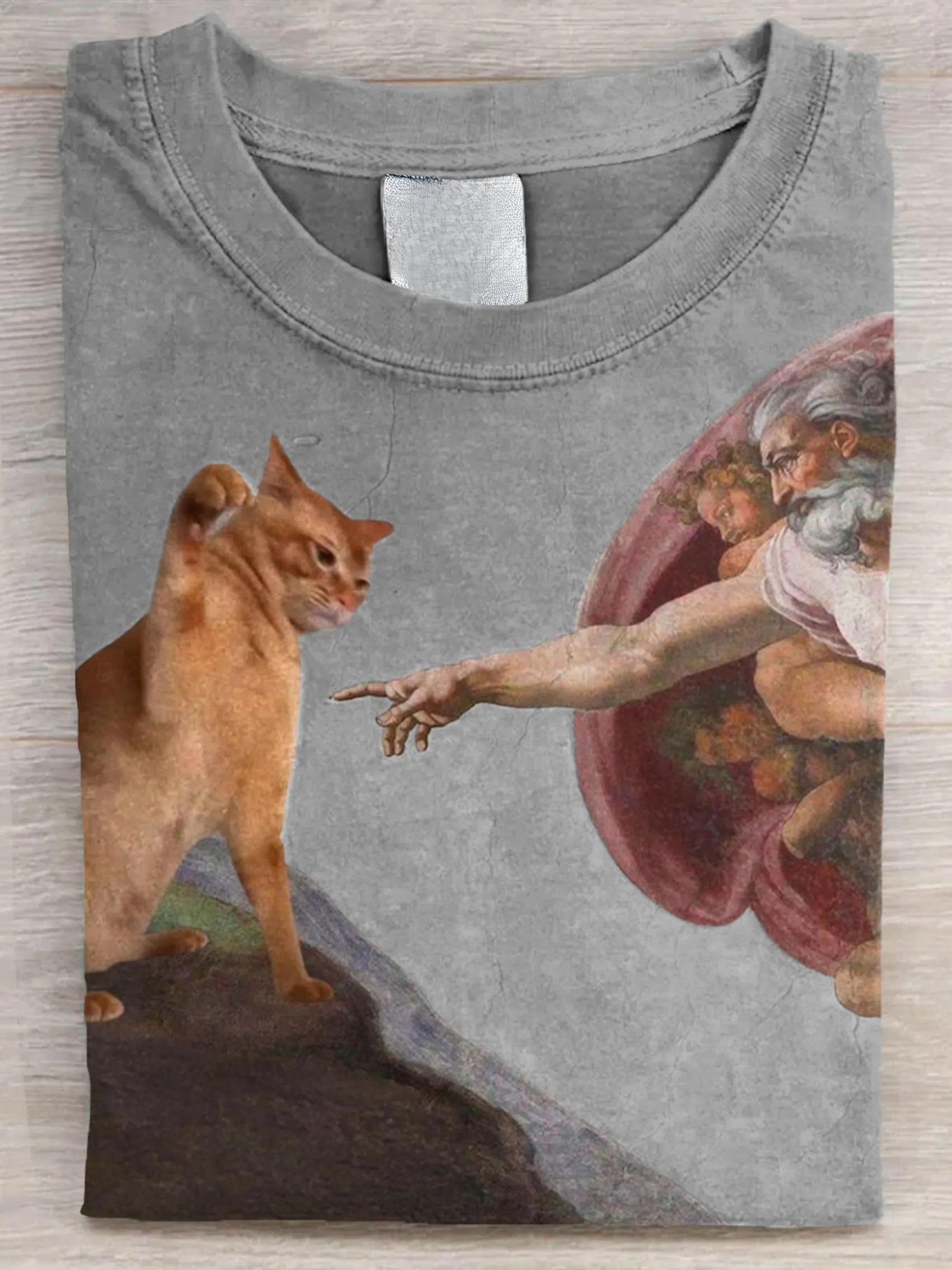 Vintage Funny Cat Art Print Casaul Short Sleeve T-shirt