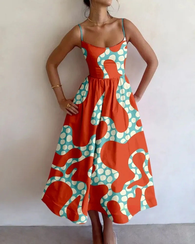 Geometric colorblock print midi dress