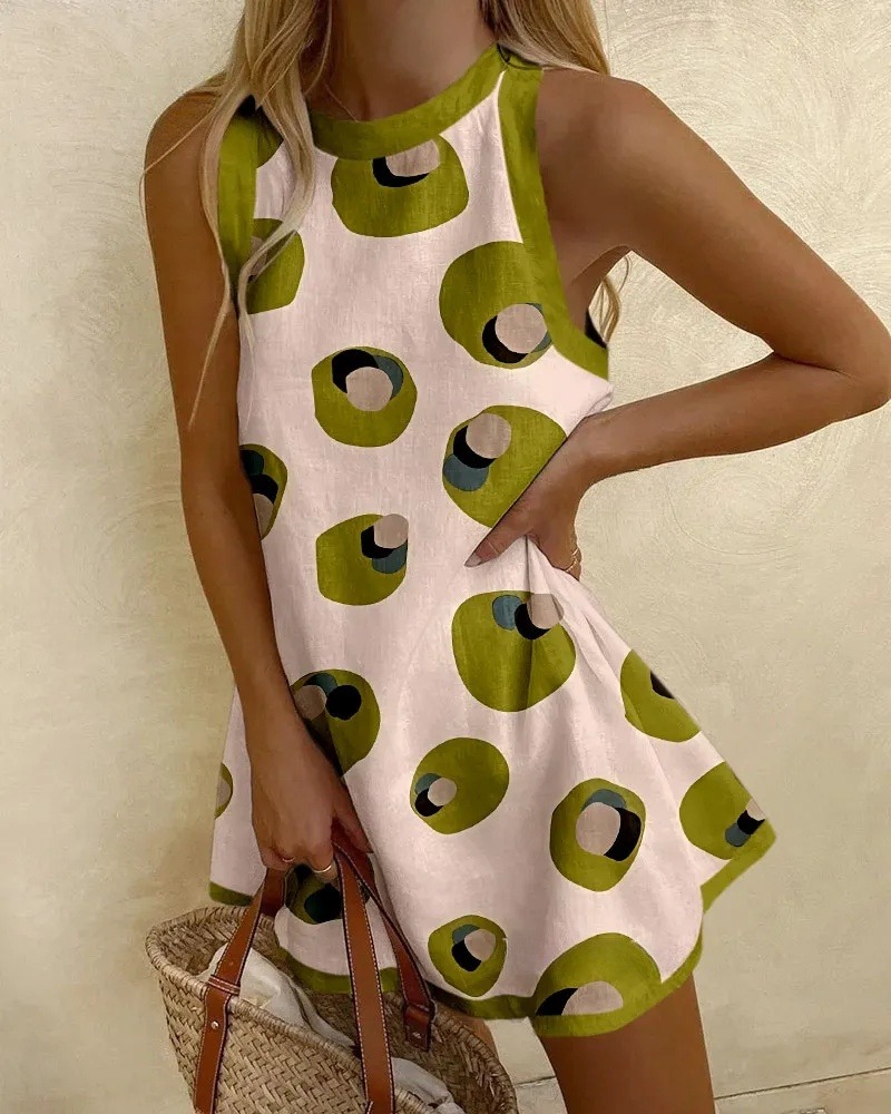 Geometric colorblock print mini dress