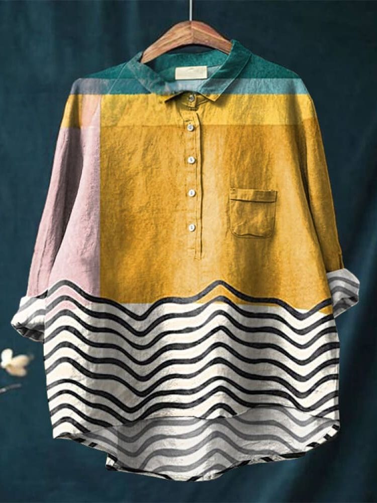 Bohemian Abstract Art Cotton and Linen Shirt