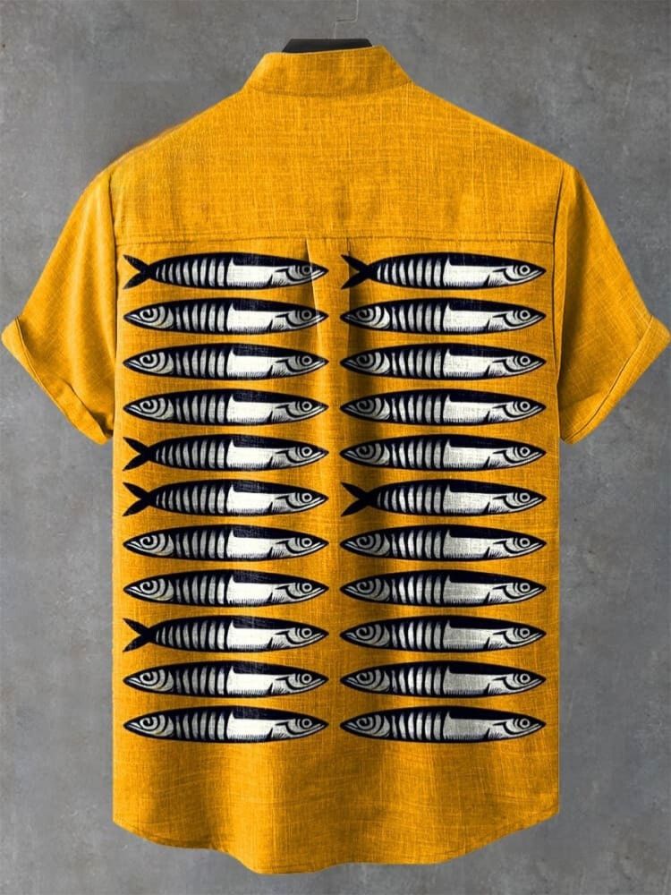 Vintage Fish Sardines Art Print Casual 100% Cotton Shirt