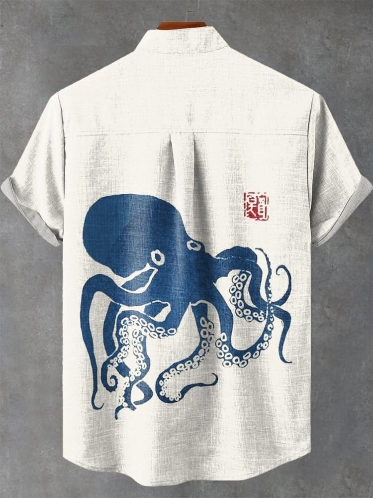 Octopus Japanese Linoleum Art Print Casual Shirt