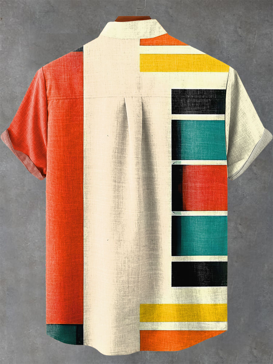 Colorful Geometric Block Decorative Pattern Casual Shirt